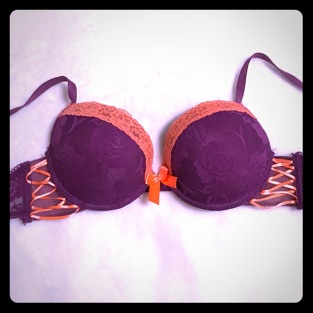Adorable Orange And Purple Lace Up Bra 🍊 🎀👙